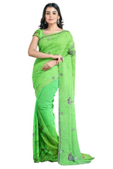 Green Designer Wedding Partywear Silk Stone Sequence Hand Embroidery Work Bridal Saree Sari With Blouse Piece H091