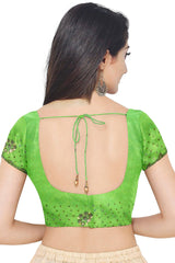 Green Designer Wedding Partywear Silk Stone Sequence Hand Embroidery Work Bridal Saree Sari With Blouse Piece H091