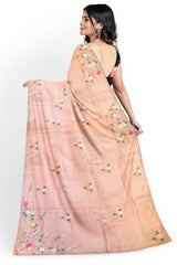 Pink Designer Wedding Partywear Silk Thread Cutdana Sequence Hand Embroidery Work Bridal Saree Sari With Blouse Piece H092