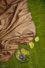 Brown Designer Wedding Partywear Silk Thread Stone Pearl Hand Embroidery Work Bridal Saree Sari With Blouse Piece H093