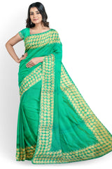 Sea Green Designer Wedding Partywear Silk Zari Hand Embroidery Work Bridal Saree Sari With Blouse Piece H098