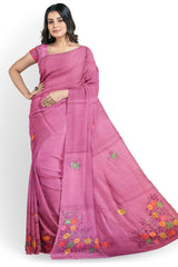 Purple Designer Wedding Partywear Silk Thread Sequence Hand Embroidery Work Bridal Saree Sari With Blouse Piece H099