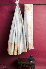 Light Blue Designer Wedding Partywear Silk Thread Sequence Hand Embroidery Work Bridal Saree Sari With Blouse Piece H100