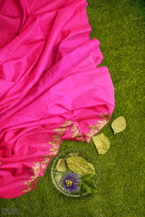 Pink Designer Wedding Partywear Georgette Stone Zari Hand Embroidery Work Bridal Saree Sari With Blouse Piece H101