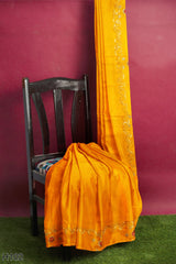 Yellow Designer Wedding Partywear Crepe Beads Lace Gota Patti Hand Embroidery Work Bridal Saree Sari With Blouse Piece H102