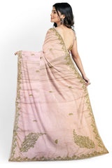 Pink Designer Wedding Partywear Silk Stone Cutdana Hand Embroidery Work Bridal Saree Sari With Blouse Piece H104