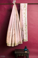 Pink Designer Wedding Partywear Silk Stone Cutdana Hand Embroidery Work Bridal Saree Sari With Blouse Piece H104