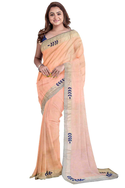 Peach Designer Wedding Partywear Silk Stone Thread Gota Patti Hand Embroidery Work Bridal Saree Sari With Blouse Piece H106