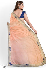 Peach Designer Wedding Partywear Silk Stone Thread Gota Patti Hand Embroidery Work Bridal Saree Sari With Blouse Piece H106