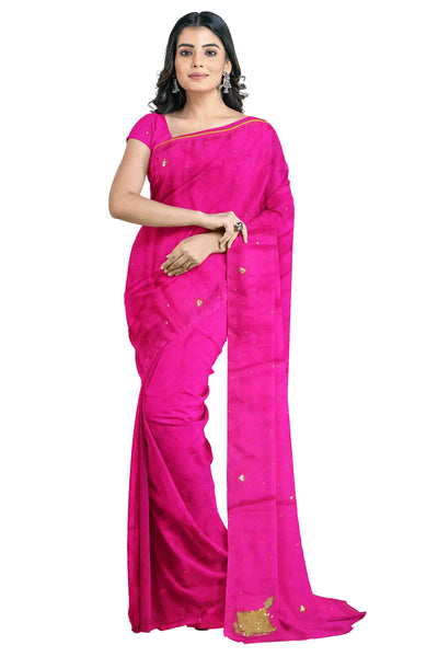Pink Designer Wedding Partywear Silk Stone Thread Beads Hand Embroidery Work Bridal Saree Sari With Blouse Piece H107