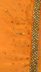 Orange Designer Wedding Partywear Silk Stone Beads Hand Embroidery Work Bridal Saree Sari With Blouse Piece H108