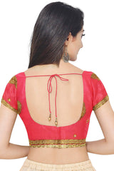 Pink Designer Wedding Partywear Silk Beads Stone Mirror Hand Embroidery Work Bridal Saree Sari With Blouse Piece H112