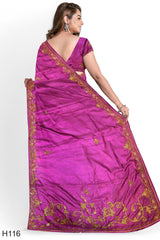 Purple Designer Wedding Partywear Silk Cutdana Stone Hand Embroidery Work Bridal Saree Sari With Blouse Piece H116