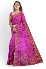 Purple Designer Wedding Partywear Silk Cutdana Stone Hand Embroidery Work Bridal Saree Sari With Blouse Piece H116