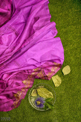 Purple Designer Wedding Partywear Silk Cutdana Stone Hand Embroidery Work Bridal Saree Sari With Blouse Piece H116