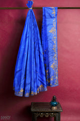 Blue Designer Wedding Partywear Silk Cutdana Stone Hand Embroidery Work Bridal Saree Sari With Blouse Piece H117