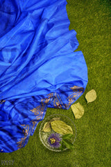Blue Designer Wedding Partywear Silk Cutdana Stone Hand Embroidery Work Bridal Saree Sari With Blouse Piece H117