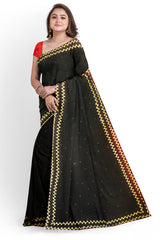 Black Designer Wedding Partywear Georgette Stone Zari Hand Embroidery Work Bridal Saree Sari With Blouse Piece H120