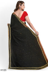 Black Designer Wedding Partywear Georgette Stone Zari Hand Embroidery Work Bridal Saree Sari With Blouse Piece H120