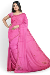 Pink Designer Wedding Partywear Georgette Stone Pearl Hand Embroidery Work Bridal Saree Sari With Blouse Piece H122