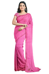 Pink Designer Wedding Partywear Georgette Stone Pearl Hand Embroidery Work Bridal Saree Sari With Blouse Piece H122