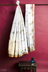 White Designer Wedding Partywear Georgette Thread Stone Zari Hand Embroidery Work Bridal Saree Sari With Blouse Piece H123