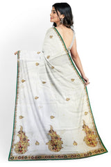 White Designer Wedding Partywear Georgette Stone Thread Zari Hand Embroidery Work Bridal Saree Sari With Blouse Piece H125