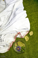 White Designer Wedding Partywear Georgette Cutdana Stone Thread Zari Hand Embroidery Work Bridal Saree Sari With Blouse Piece H126
