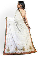 White Designer Wedding Partywear Georgette Cutdana Stone Thread Gota Patti Hand Embroidery Work Bridal Saree Sari With Blouse Piece H127