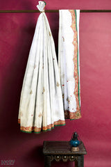 White Designer Wedding Partywear Georgette Cutdana Stone Thread Gota Patti Hand Embroidery Work Bridal Saree Sari With Blouse Piece H127