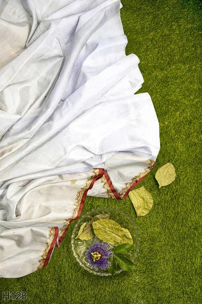 White Designer Wedding Partywear Georgette Cutdana Stone Gota Patti Hand Embroidery Work Bridal Saree Sari With Blouse Piece H128