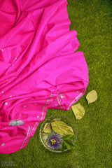 Pink Designer Wedding Partywear Georgette Cutdana Stone Thread Hand Embroidery Work Bridal Saree Sari With Blouse Piece H132
