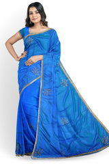 Blue Designer Wedding Partywear Silk Beads Cutdana Hand Embroidery Work Bridal Saree Sari With Blouse Piece H134