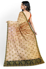 Golden Designer Wedding Partywear Georgette Stone Thread Zari Hand Embroidery Work Bridal Saree Sari With Blouse Piece H136