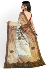 Rose Pink Golden Designer Wedding Partywear Georgette Stone Thread Zari Hand Embroidery Work Bridal Saree Sari With Blouse Piece H137