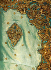 Turquoise Designer Wedding Partywear Georgette Stone Thread Zari Hand Embroidery Work Bridal Saree Sari With Blouse Piece H138