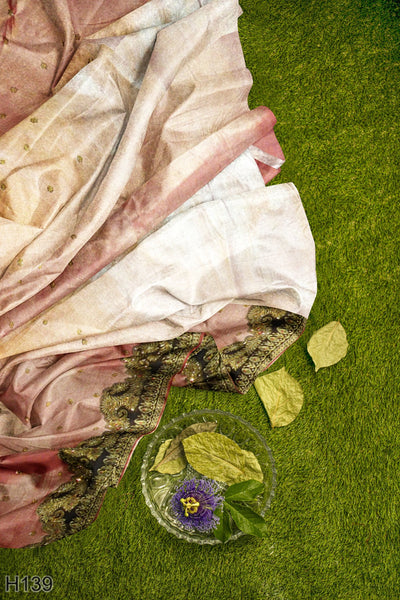 Rose Pink Golden Designer Wedding Partywear Georgette Stone Gota Patti Zari Hand Embroidery Work Bridal Saree Sari With Blouse Piece H139