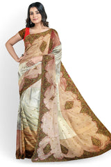 Rose Pink Golden Designer Wedding Partywear Georgette Stone Thread Zari Gota Patti Hand Embroidery Work Bridal Saree Sari With Blouse Piece H141