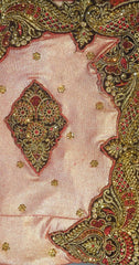 Rose Pink Golden Designer Wedding Partywear Georgette Stone Thread Zari Gota Patti Hand Embroidery Work Bridal Saree Sari With Blouse Piece H141