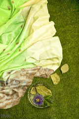 Green Beige Designer Wedding Partywear Georgette Bullion Stone Hand Embroidery Work Bridal Saree Sari With Blouse Piece H144