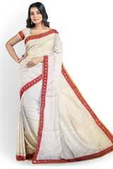 Off-White Designer Wedding Partywear Dola Silk Stone Cutdana Sequence Zari Hand Embroidery Work Bridal Saree Sari With Blouse Piece H148