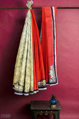 Red Cream Designer Wedding Partywear Georgette Net Stone Thread Zari Hand Embroidery Work Bridal Saree Sari With Blouse Piece H152