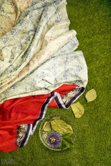 Red Cream Designer Wedding Partywear Georgette Net Stone Thread Zari Hand Embroidery Work Bridal Saree Sari With Blouse Piece H152