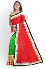 Red Green Designer Wedding Partywear Georgette Thread Sequence Zari Hand Embroidery Work Bridal Saree Sari With Blouse Piece H154