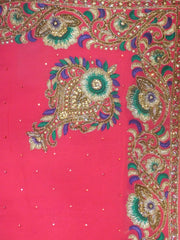 Pink Designer Wedding Partywear Georgette Stone Thread Cutdana Bullion Hand Embroidery Work Bridal Saree Sari With Blouse Piece H159
