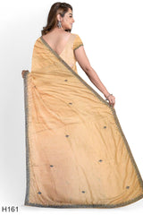 Peach Designer Wedding Partywear Dola Silk Cutdana Stone Beads Hand Embroidery Work Bridal Saree Sari With Blouse Piece H161