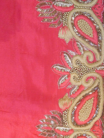 Pink Designer Wedding Partywear Georgette Beads Cutdana Thread Zari Hand Embroidery Work Bridal Saree Sari With Blouse Piece H162