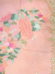 Peach Designer Wedding Partywear Dola Silk Cutdana Thread Pearl Beads Hand Embroidery Work Bridal Saree Sari With Blouse Piece H163