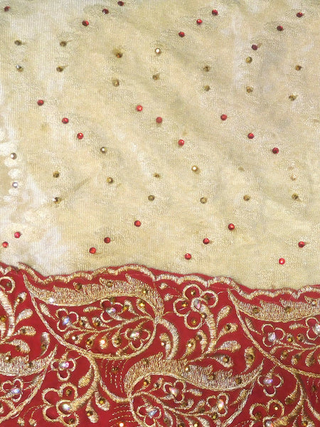 Off-White Designer Wedding Partywear Georgette Stone Zari Hand Embroidery Work Bridal Saree Sari With Blouse Piece H170