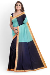 Navi Blue Light Blue Designer Wedding Partywear Georgette Stone Zari Hand Embroidery Work Bridal Saree Sari With Blouse Piece H171